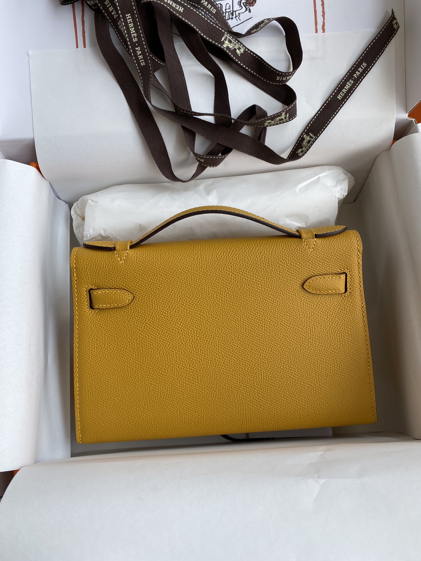 Hermes Mini Kelly Pochette 22cm Bag In Yellow Omber Epsom Leather